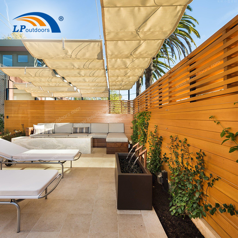 Pérgola retrátil de HDPE comercial para terraços de hospitalidade