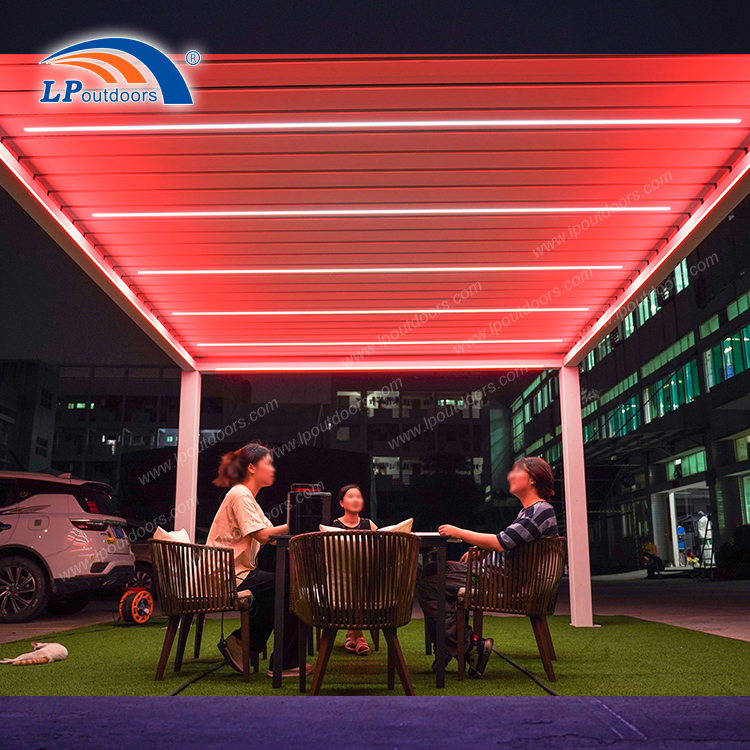 Pérgola elétrica de alumínio resistente à neve com luz de tira conduzida RGB