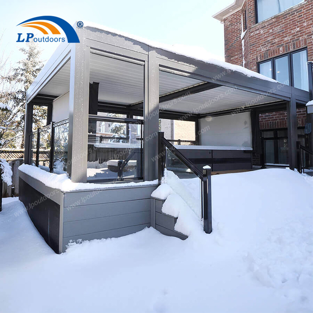 Pérgula de alumínio para carga pesada de neve de 6x8m (20x26 pés) com sistema de telhado resistente às intempéries